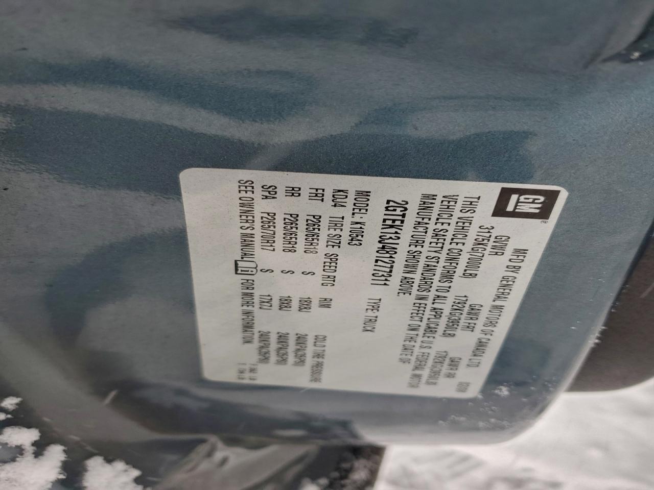 2008 GMC Sierra K1500 VIN: 2GTEK13J481277311 Lot: 94740675