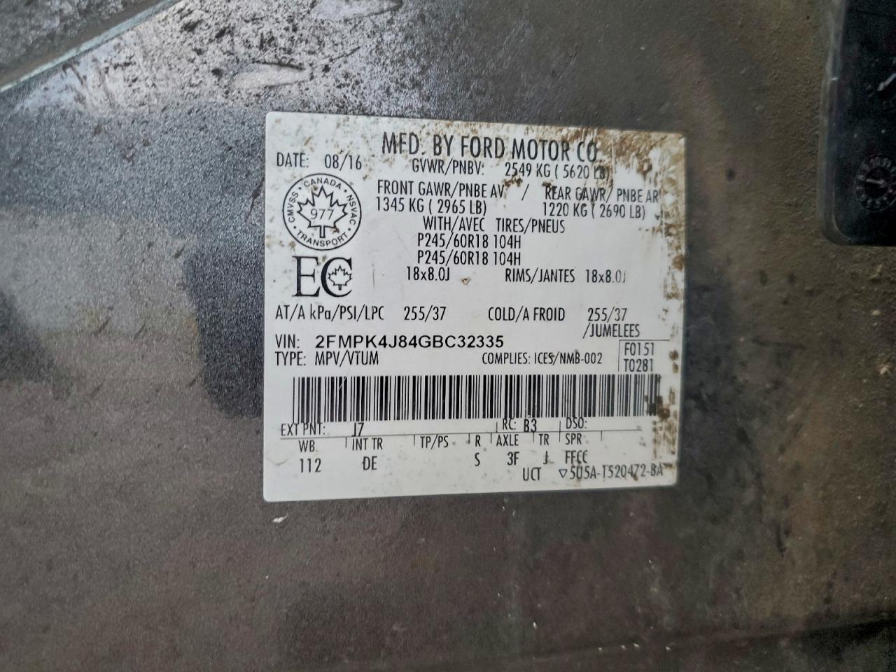 2016 Ford Edge Sel VIN: 2FMPK4J84GBC32335 Lot: 95801705