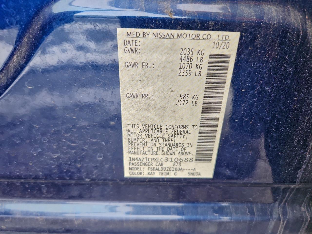 2020 Nissan Leaf Sv VIN: 1N4AZ1CPXLC310688 Lot: 95104325