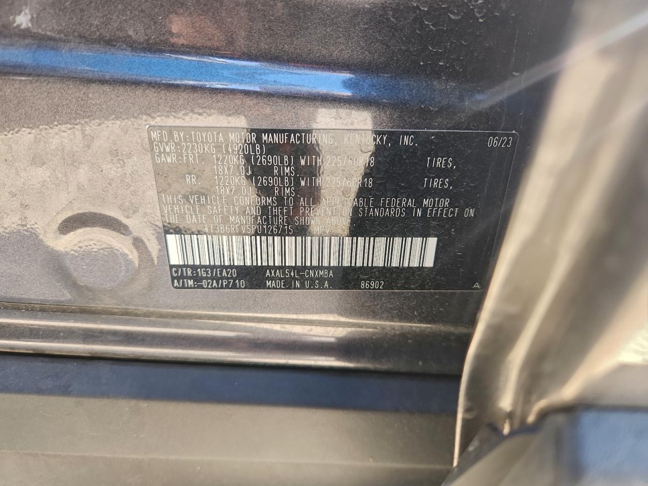 2023 Toyota Rav4 Xle Premium VIN: 4T3B6RFV5PU126715 Lot: 95052535