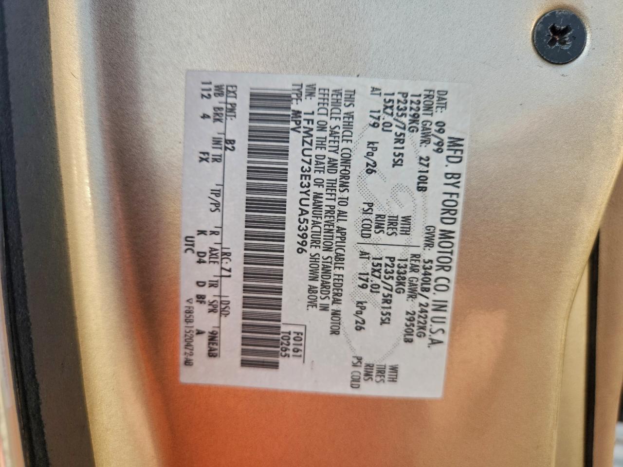 2000 Ford Explorer Xlt VIN: 1FMZU73E3YUA53996 Lot: 93788125