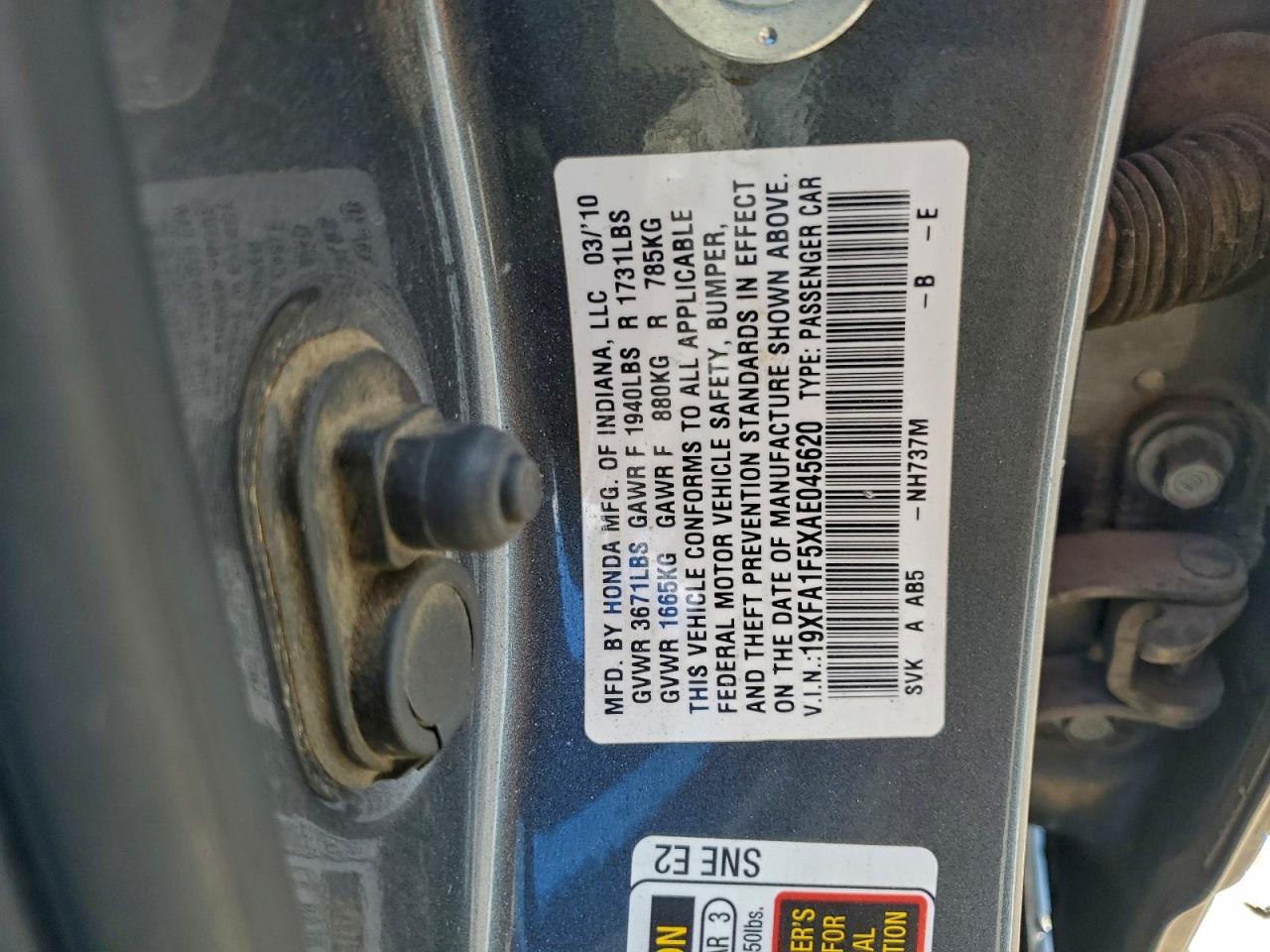 2010 Honda Civic Lx VIN: 19XFA1F5XAE045620 Lot: 94372605