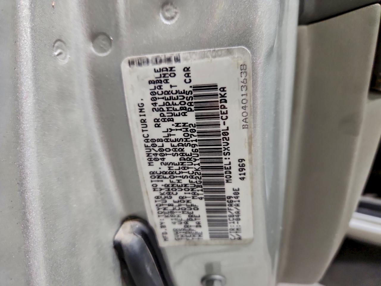 2000 Toyota Camry Ce VIN: 4T1BG22K1YU691702 Lot: 94885495