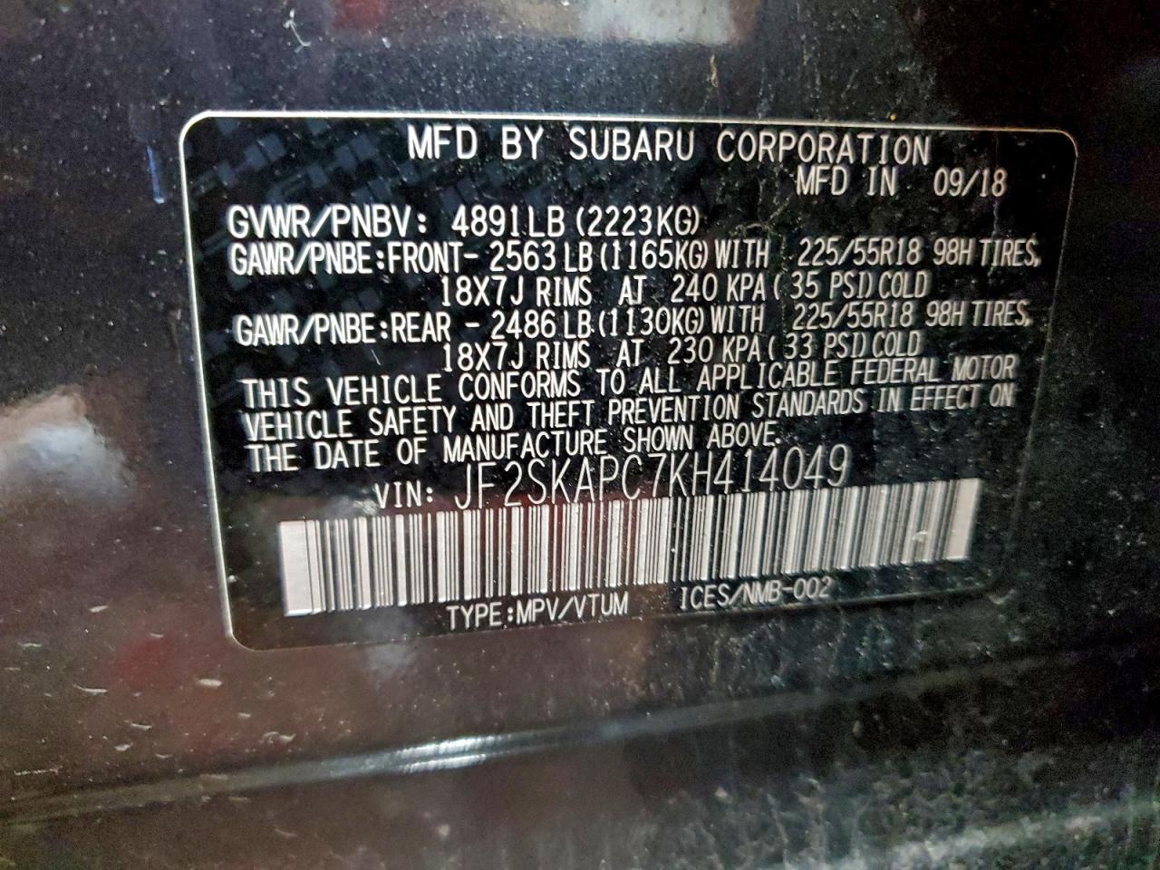 2019 Subaru Forester Sport VIN: JF2SKAPC7KH414049 Lot: 94557215