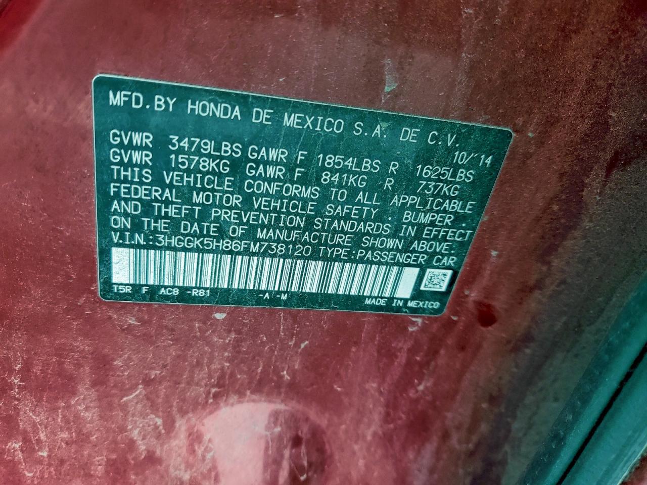 2015 Honda Fit Ex VIN: 3HGGK5H86FM738120 Lot: 95615295