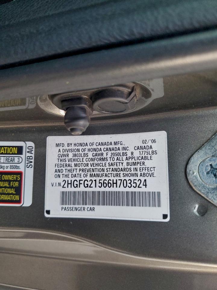 2006 Honda Civic Si VIN: 2HGFG21566H703524 Lot: 94974455