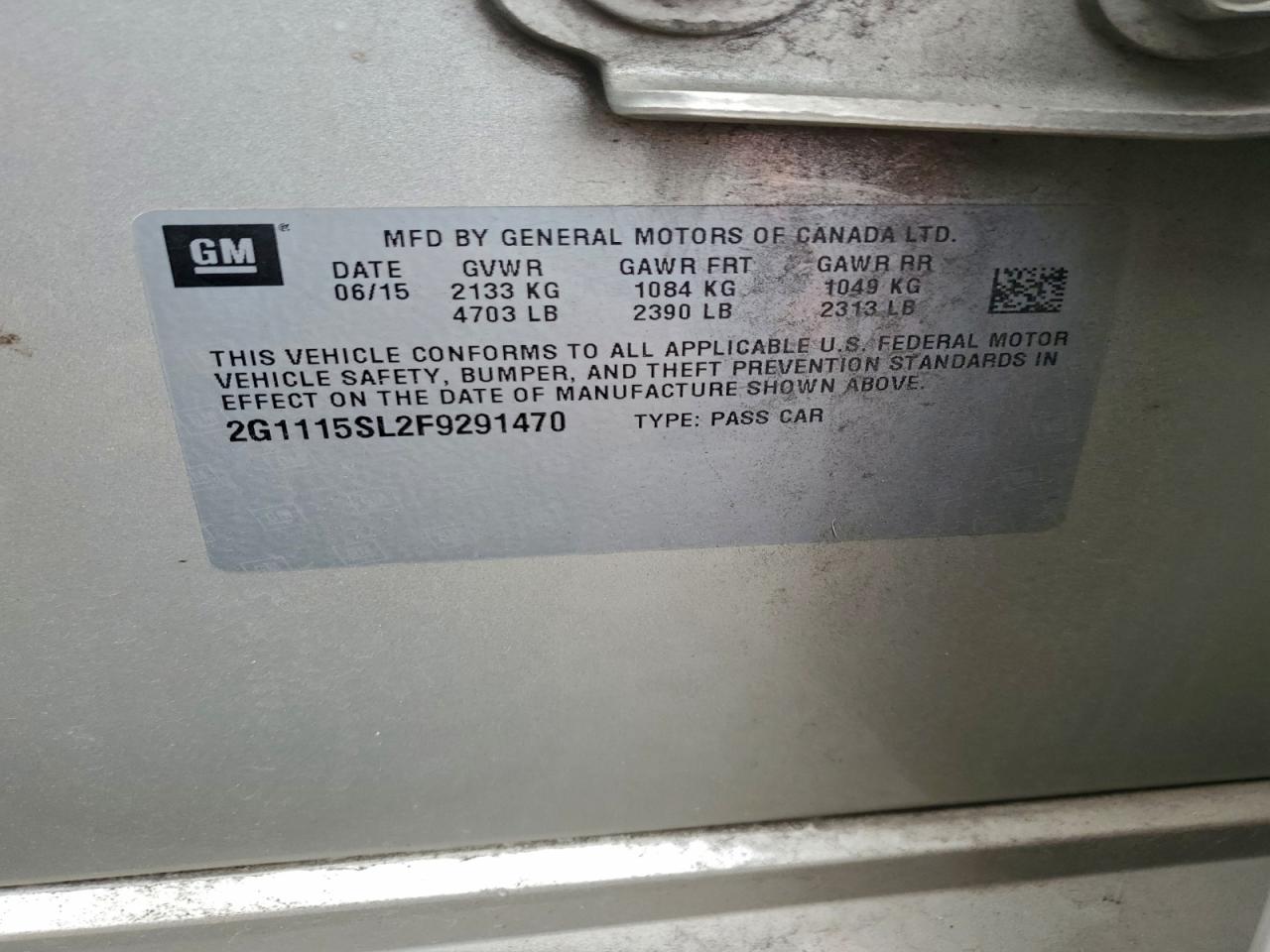 2015 Chevrolet Impala Lt VIN: 2G1115SL2F9291470 Lot: 95995885