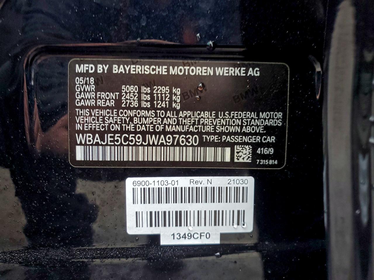 2018 BMW 540 I VIN: WBAJE5C59JWA97630 Lot: 95544575