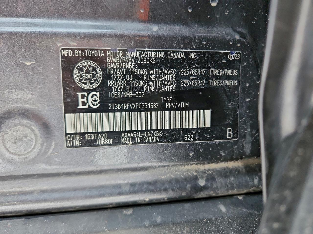 2023 Toyota Rav4 Le VIN: 2T3B1RFVXPC331687 Lot: 95289185