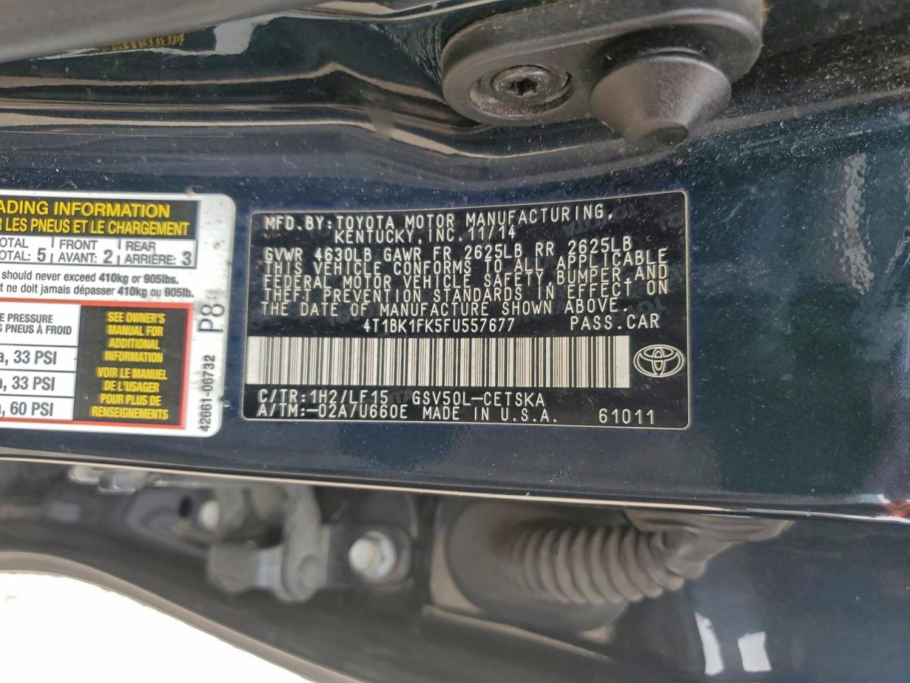 2015 Toyota Camry Xse VIN: 4T1BK1FK5FU557677 Lot: 95001645