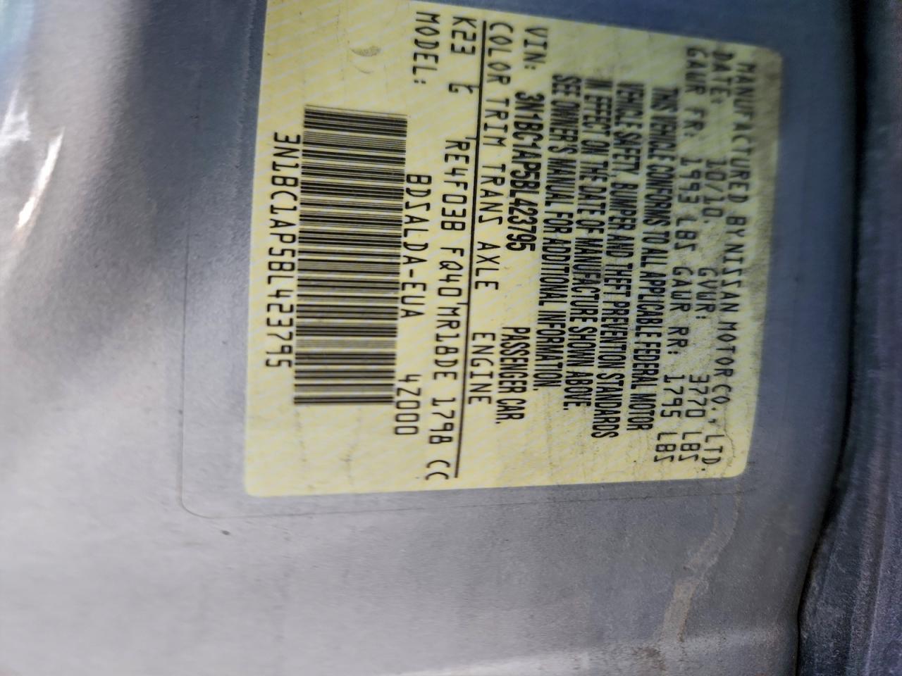 2011 Nissan Versa S VIN: 3N1BC1AP5BL423795 Lot: 94523375