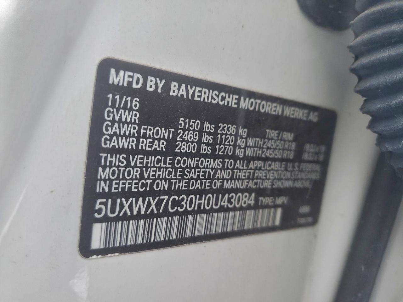 2017 BMW X3 xDrive35I VIN: 5UXWX7C30H0U43084 Lot: 95254895