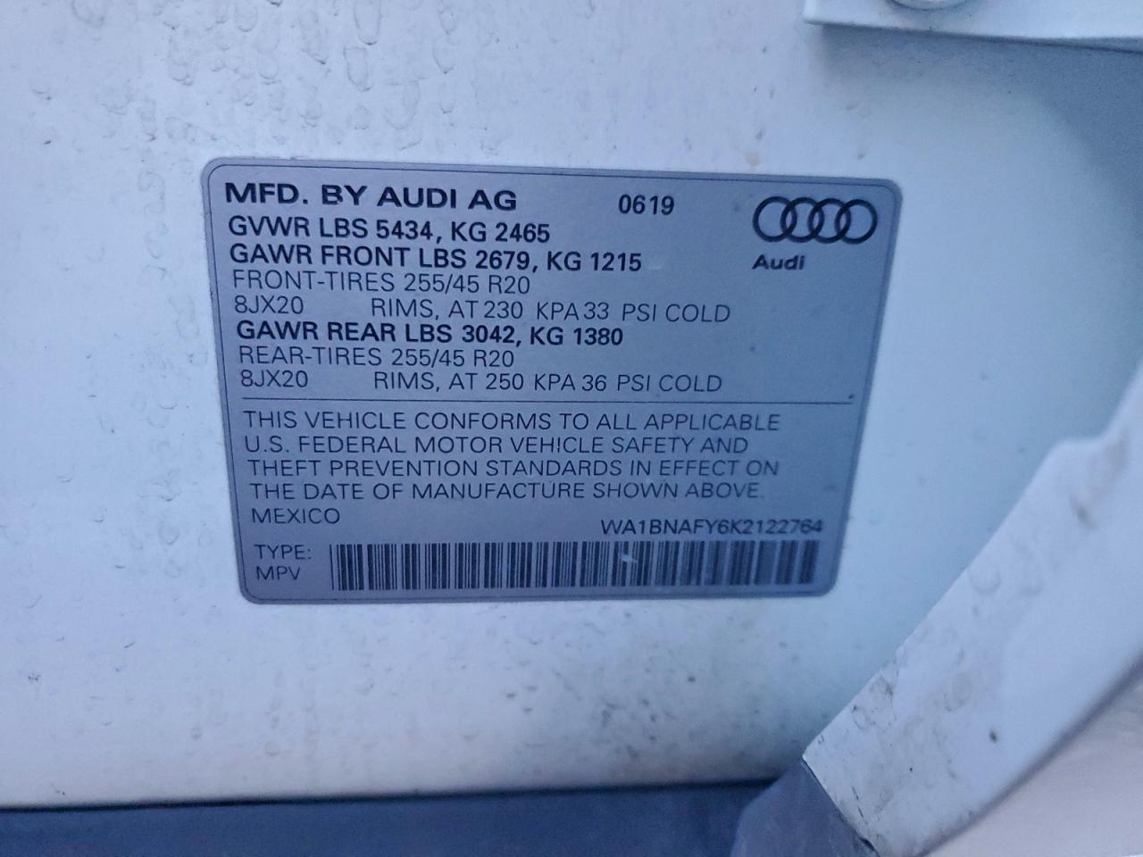 2019 Audi Q5 Premium Plus VIN: WA1BNAFY6K2122764 Lot: 95496125