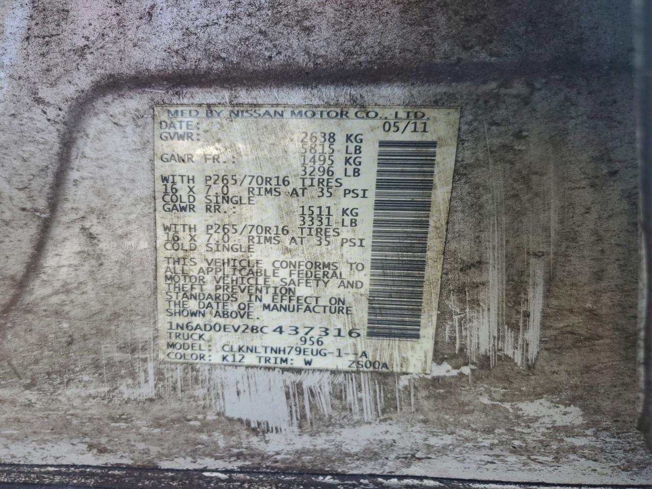 2011 Nissan Frontier S VIN: 1N6AD0EV2BC437316 Lot: 95924815