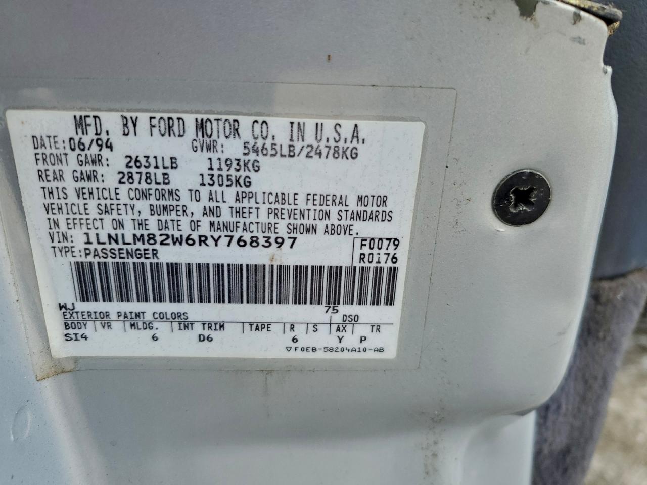 1994 Lincoln Town Car Signature VIN: 1LNLM82W4RY735222 Lot: 93542635