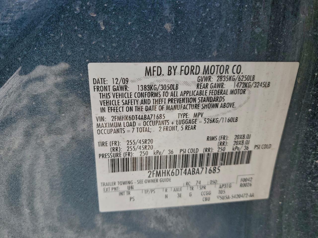 2010 Ford Flex Limited VIN: 2FMHK6DT4ABA71685 Lot: 97193575