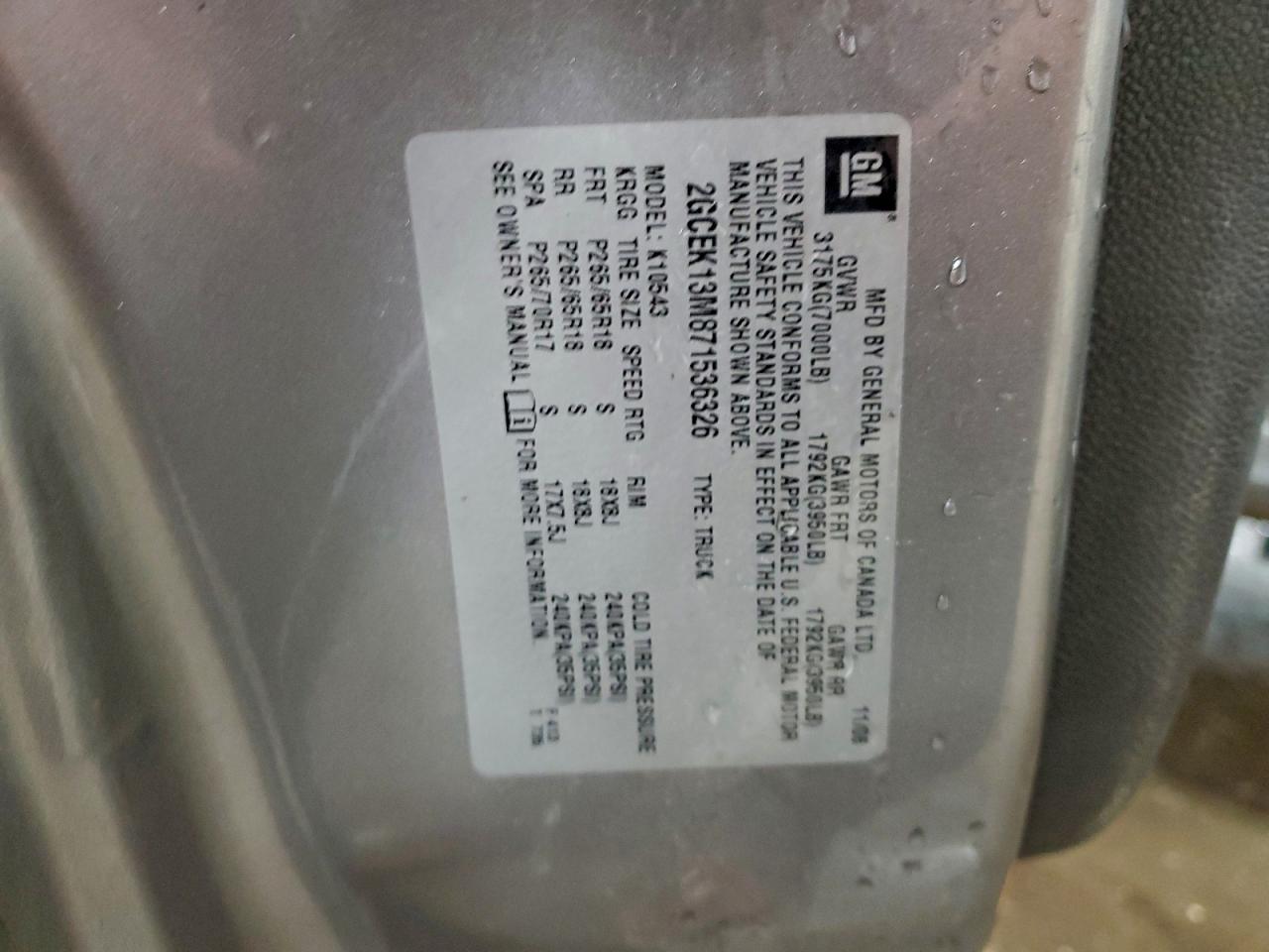 2007 Chevrolet Silverado K1500 Crew Cab VIN: 2GCEK13M871536326 Lot: 93455615