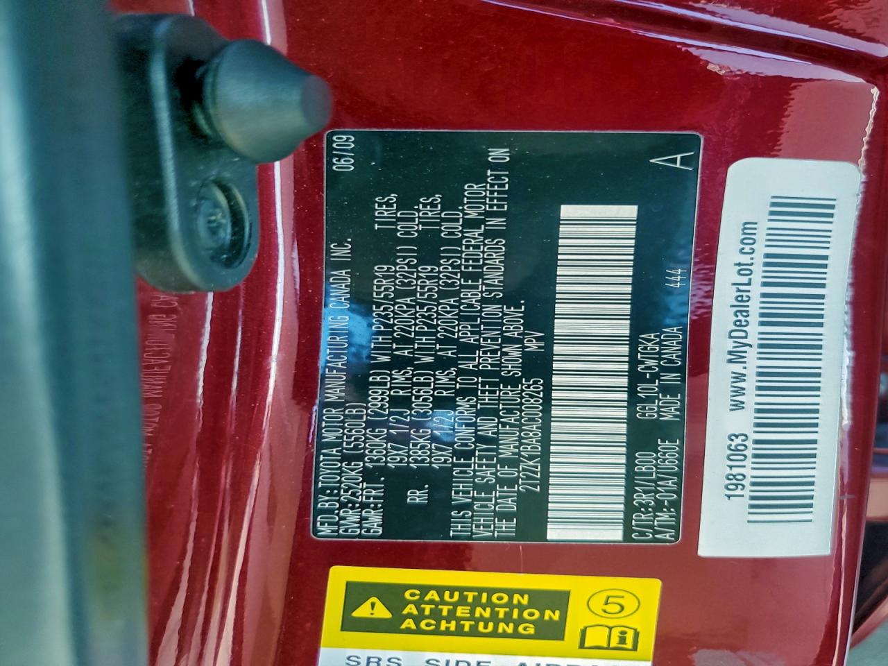 2010 Lexus Rx 350 VIN: 2T2ZK1BA8AC008265 Lot: 95929575