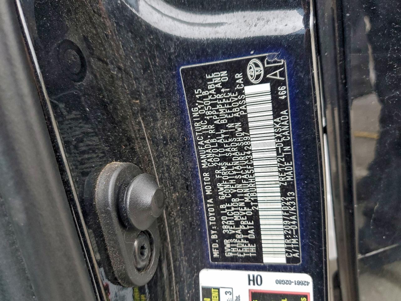 2015 Toyota Corolla L VIN: 2T1BURHE5FC342897 Lot: 94135275