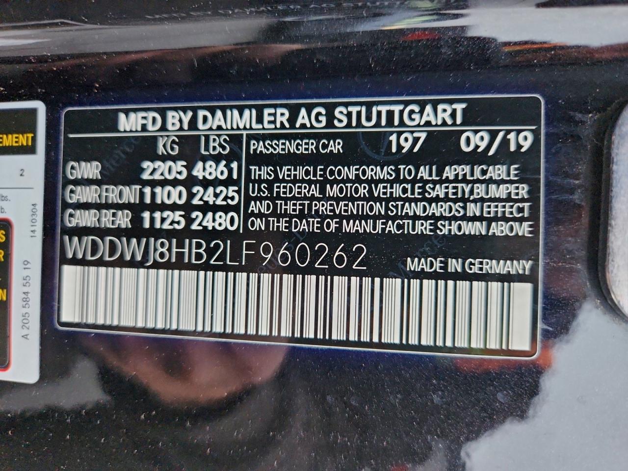 2020 Mercedes-Benz C 63 Amg-S VIN: WDDWJ8HB2LF960262 Lot: 94380475