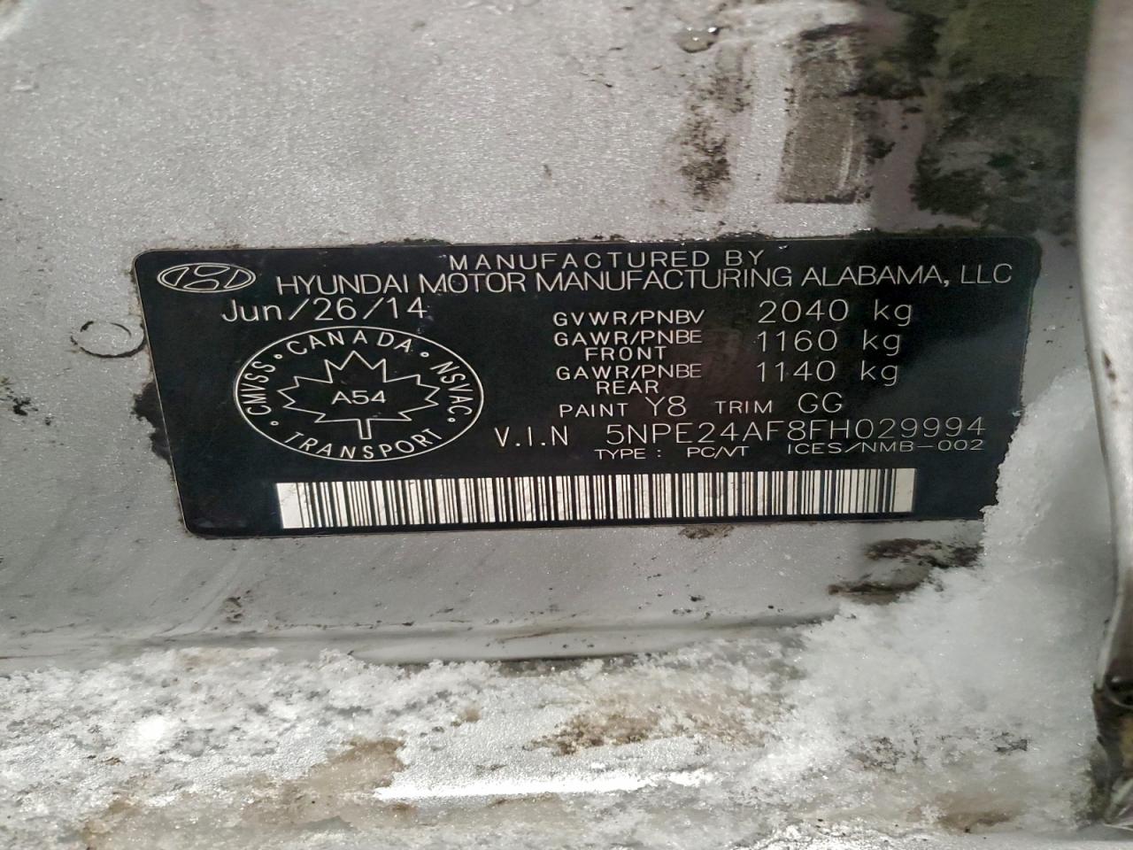 2015 Hyundai Sonata Se VIN: 5NPE24AF8FH029994 Lot: 96461215