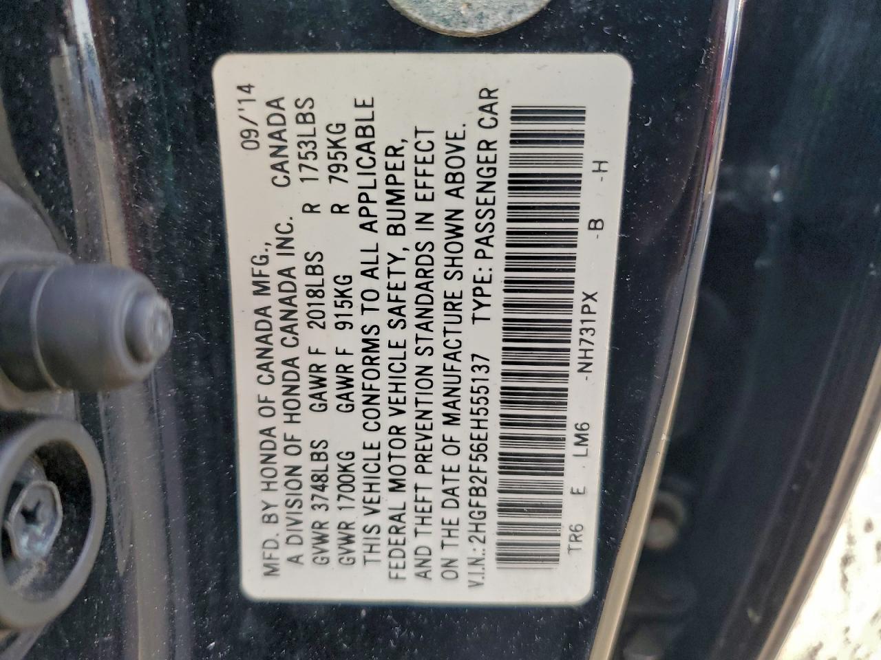 2014 Honda Civic Lx VIN: 2HGFB2F56EH555137 Lot: 94901675