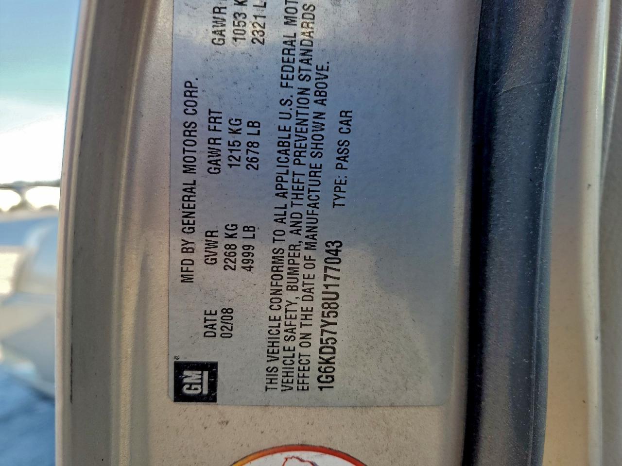 2008 Cadillac Dts VIN: 1G6KD57Y58U177043 Lot: 96820745