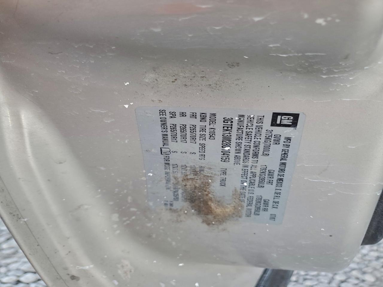 2008 GMC Sierra K1500 VIN: 3GTEK13M28G104159 Lot: 96166225