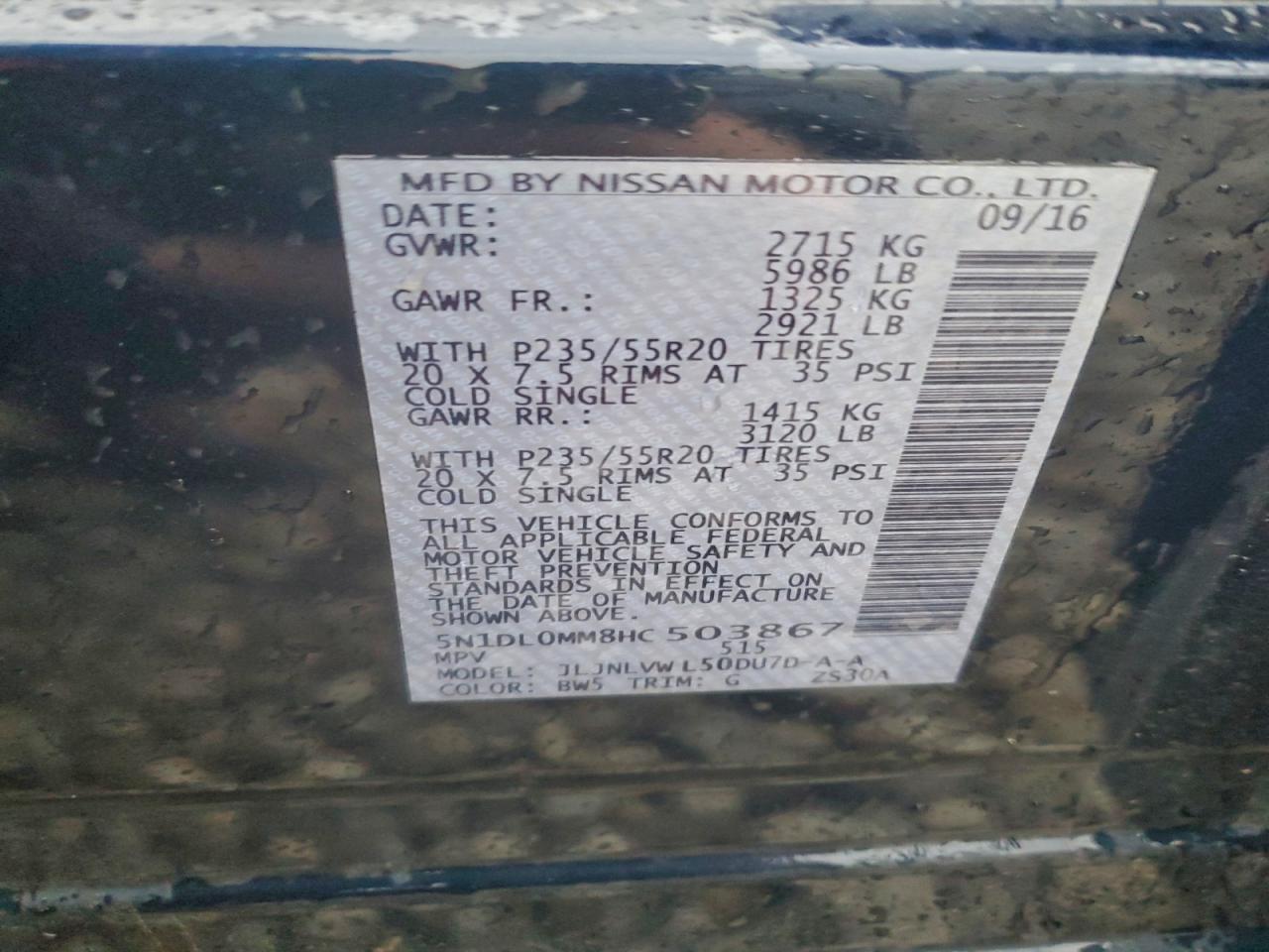 2017 Infiniti Qx60 VIN: 5N1DL0MM8HC503867 Lot: 96183045