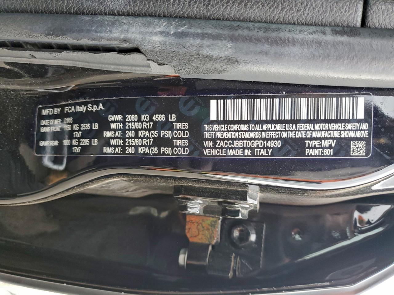 2016 Jeep Renegade Latitude VIN: ZACCJBBT0GPD14930 Lot: 95879425