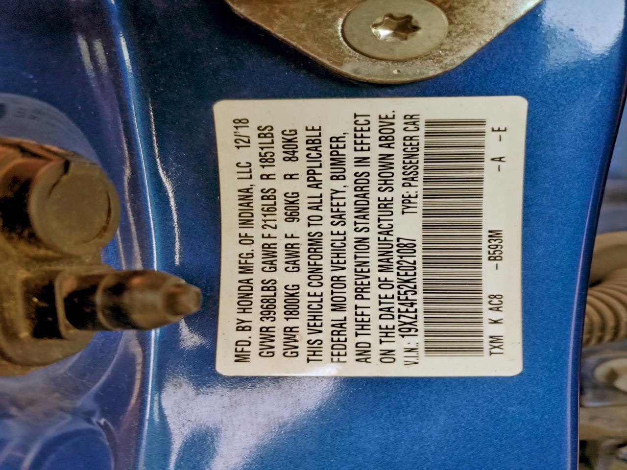 2019 Honda Insight Ex VIN: 19XZE4F52KE021087 Lot: 97310975