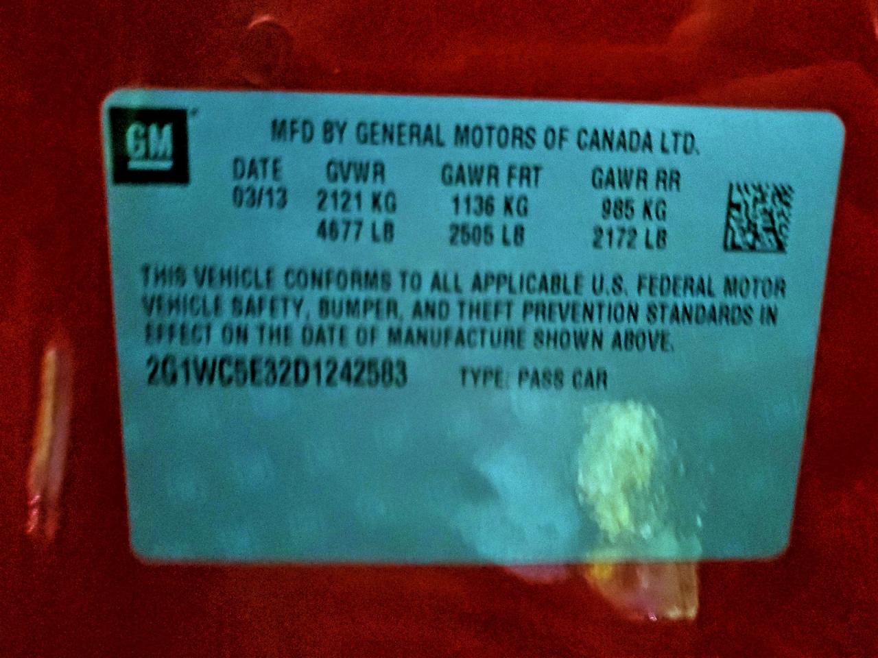 2013 Chevrolet Impala Ltz VIN: 2G1WC5E32D1242583 Lot: 95315555