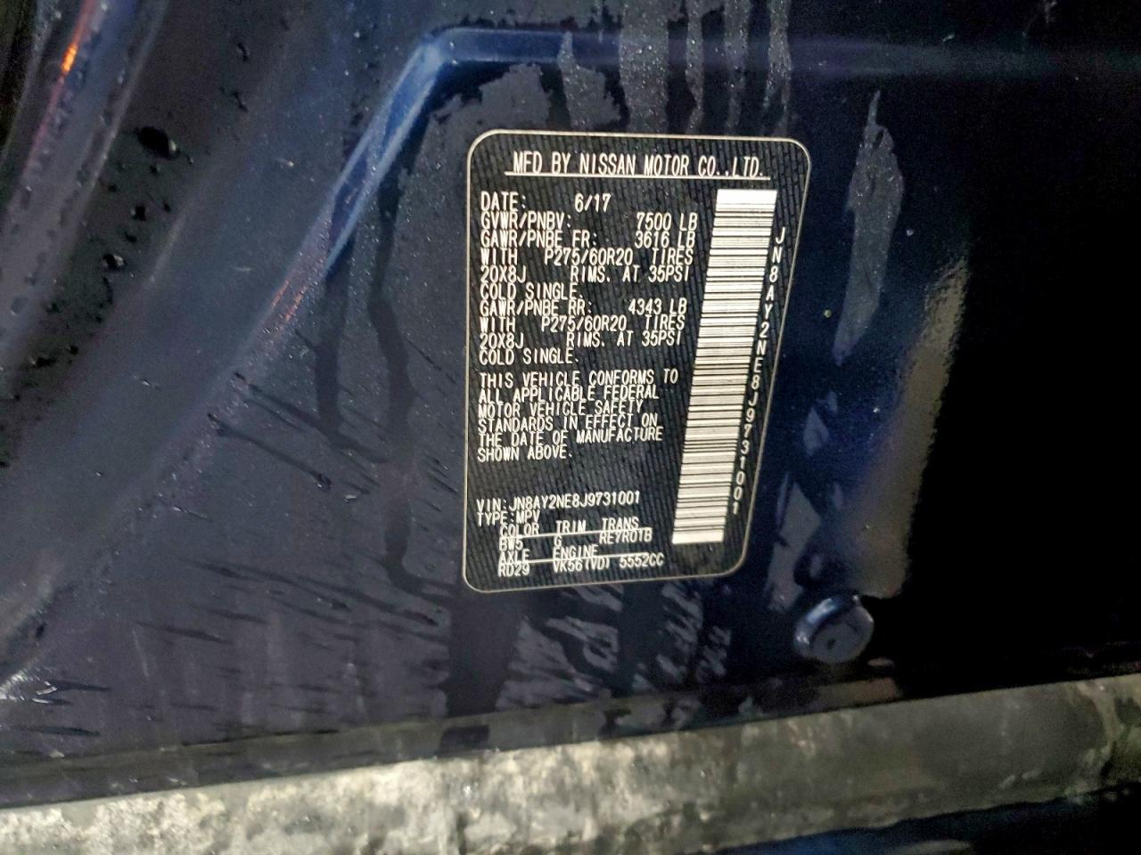 2018 Nissan Armada Platinum VIN: JN8AY2NE8J9731001 Lot: 95237305