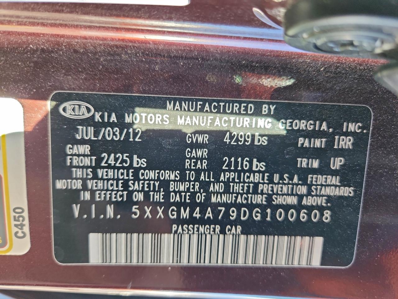 2013 Kia Optima Lx VIN: 5XXGM4A79DG100608 Lot: 94733205