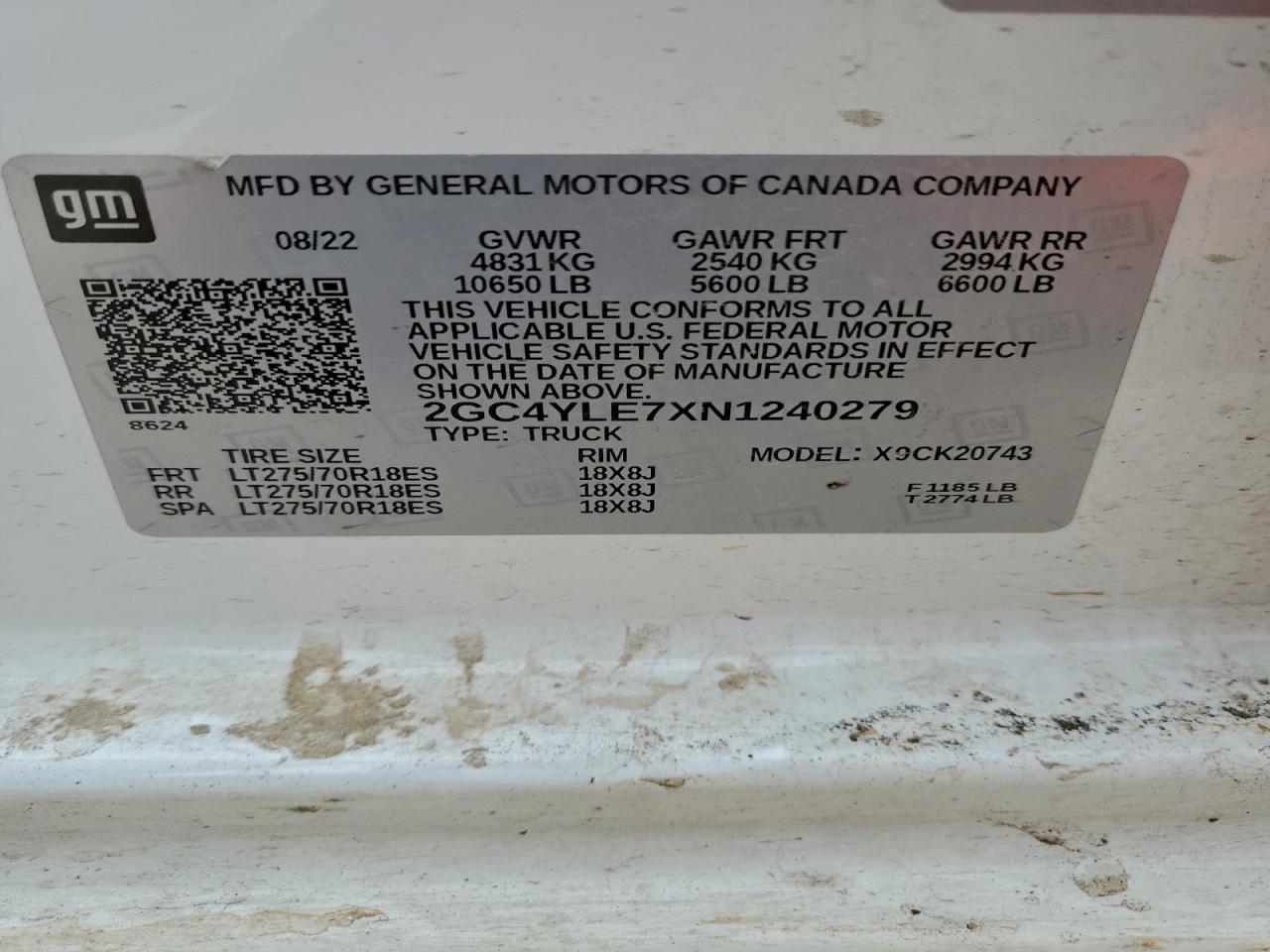 2022 Chevrolet Silverado K2500 Heavy Duty VIN: 2GC4YLE7XN1240279 Lot: 94937985