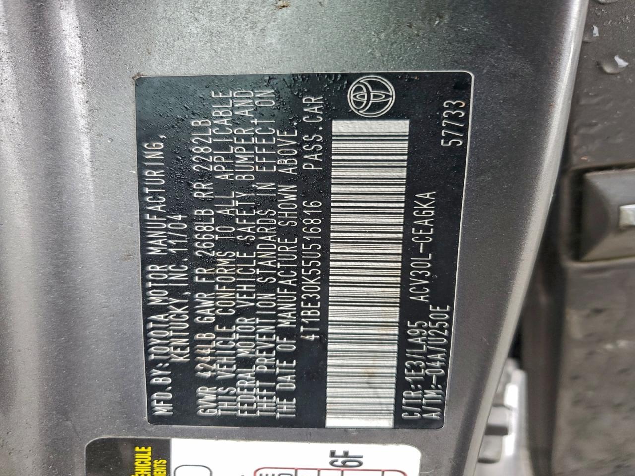 2005 Toyota Camry Le VIN: 4T1BE30K55U516816 Lot: 95204475