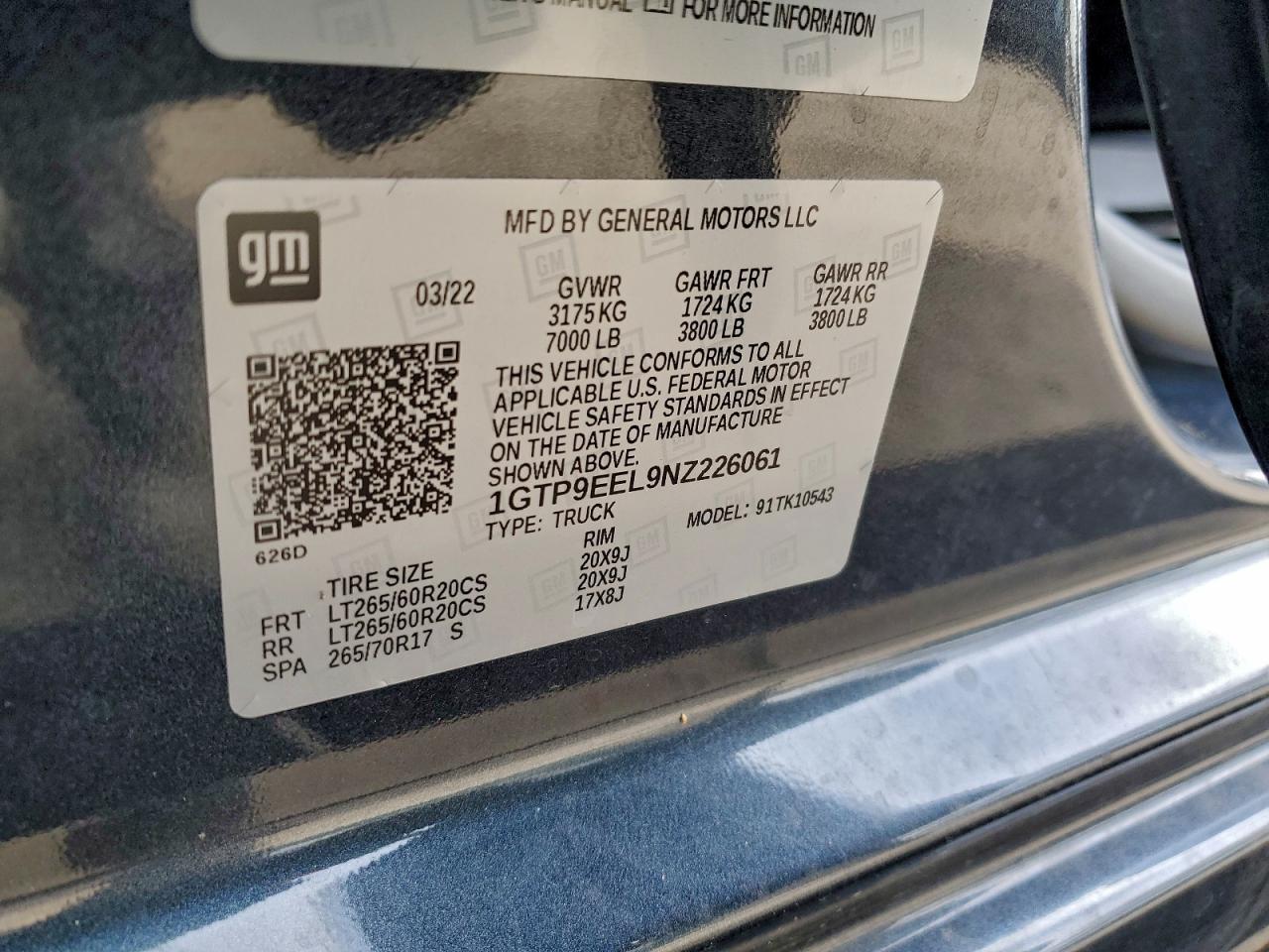 2022 GMC Sierra Limited K1500 At4 VIN: 1GTP9EEL9NZ226061 Lot: 96714965