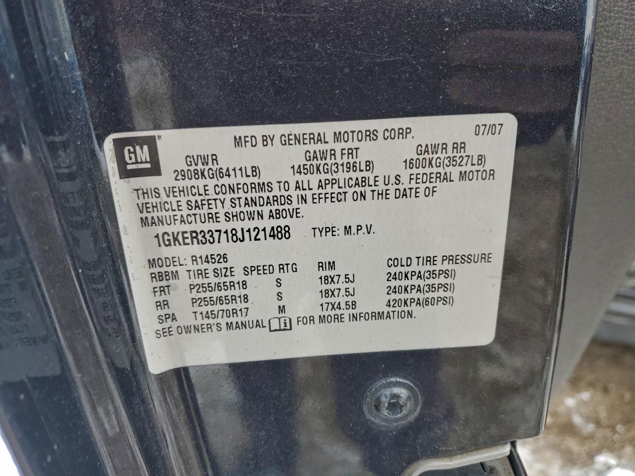 2008 GMC Acadia Slt-2 VIN: 1GKER33718J121488 Lot: 94987635