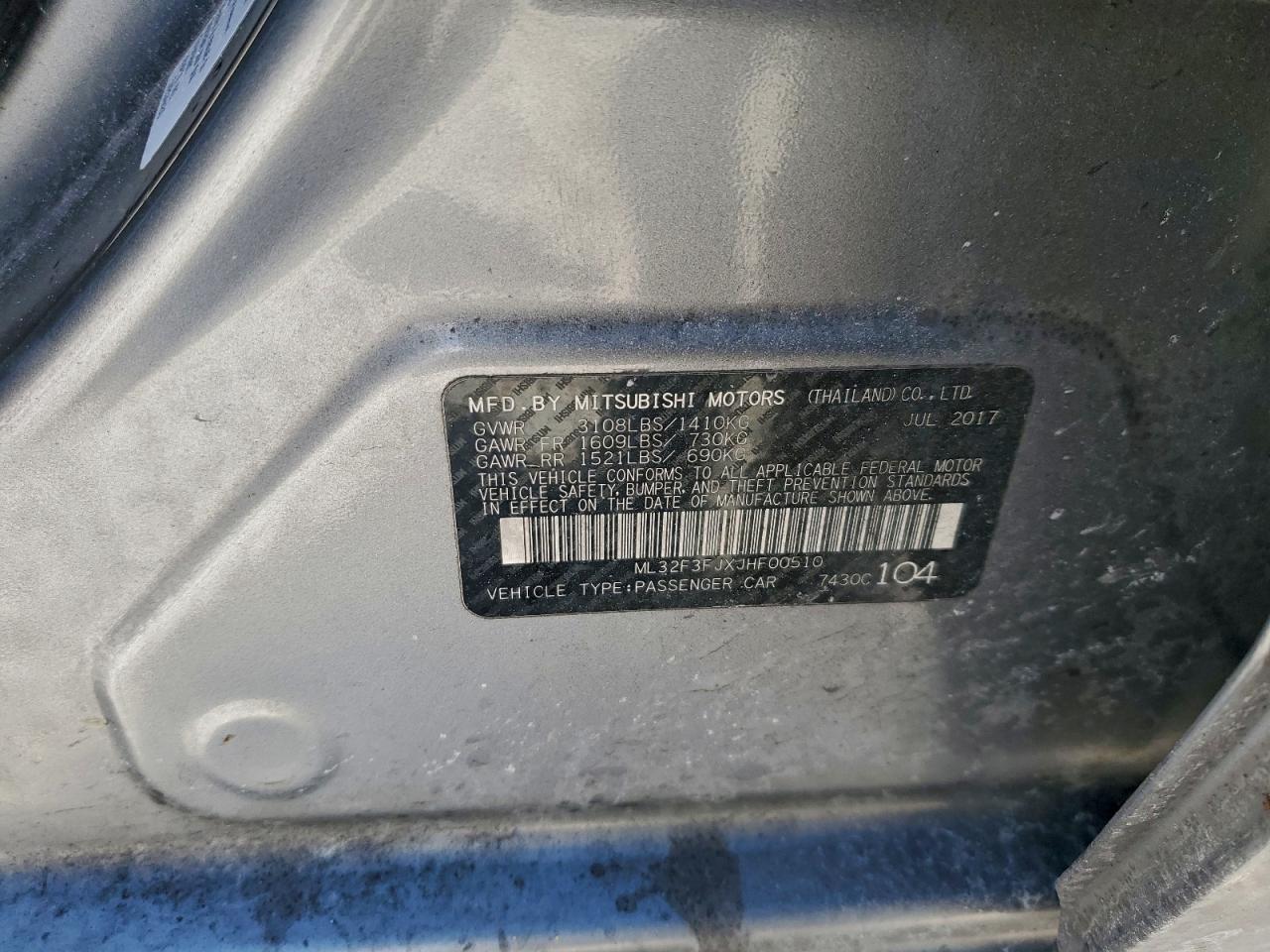 2018 Mitsubishi Mirage G4 Es VIN: ML32F3FJXJHF00510 Lot: 96286895