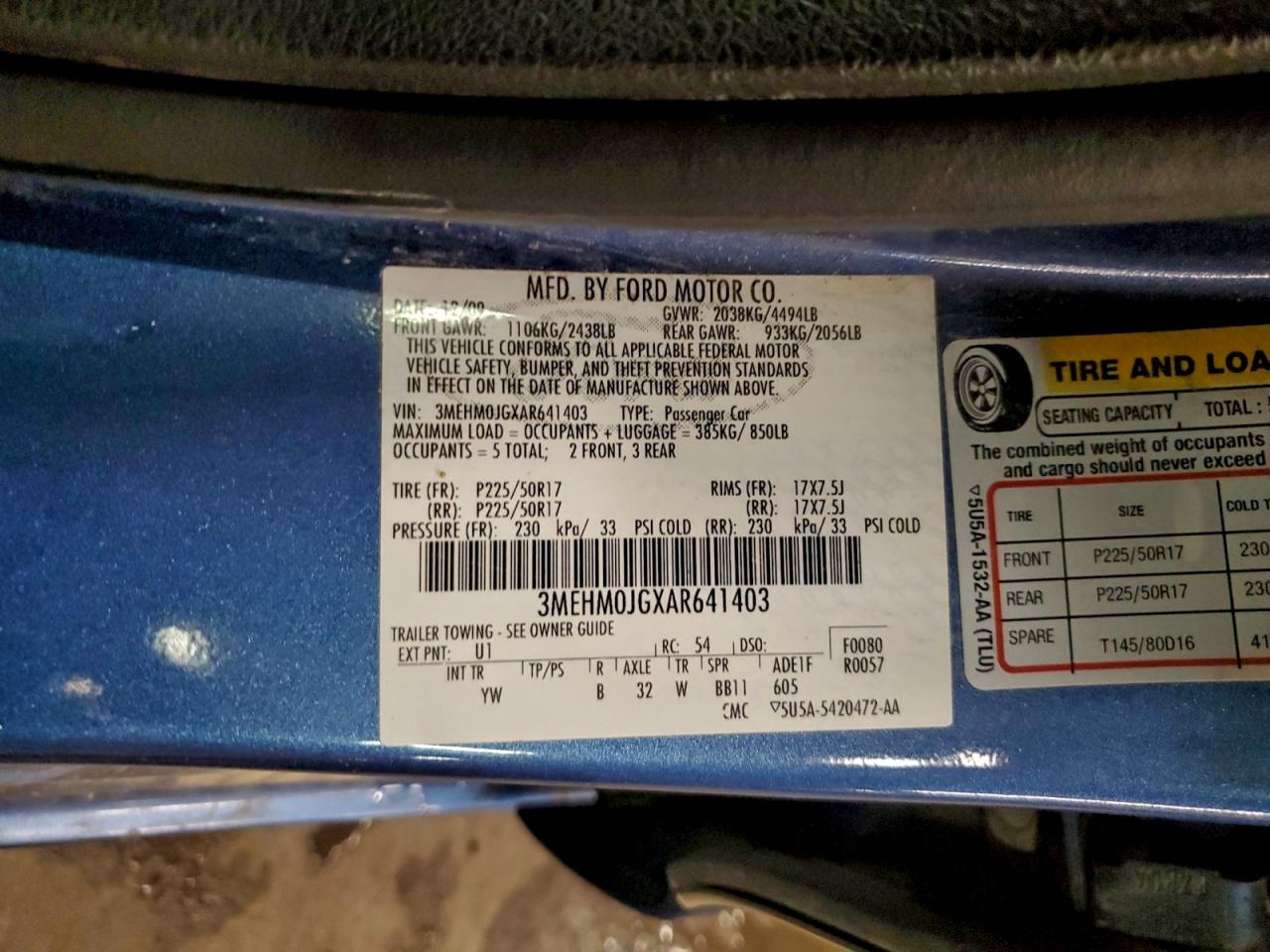 2010 Mercury Milan Premier VIN: 3MEHM0JGXAR641403 Lot: 94022045