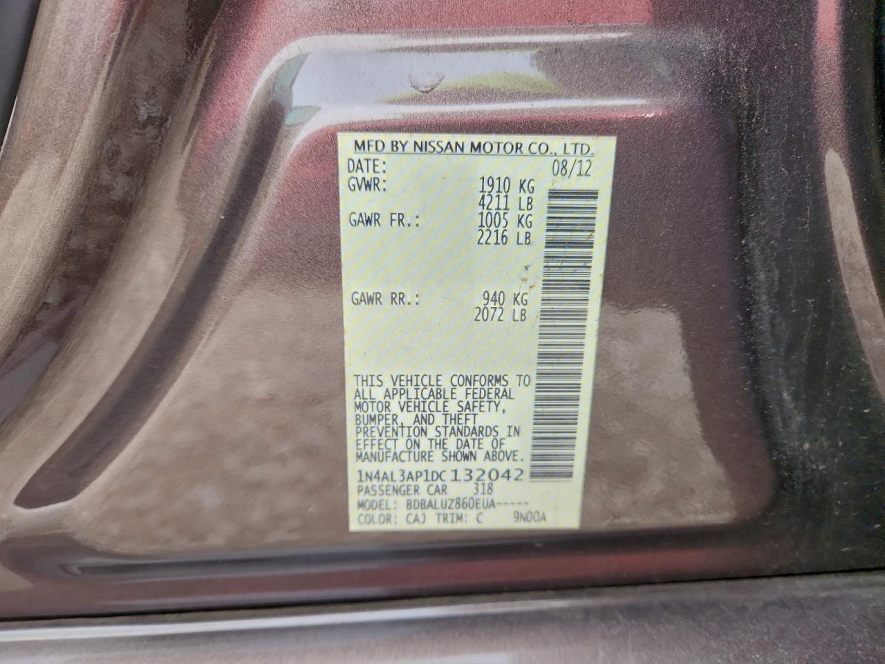 2013 Nissan Altima 2.5 VIN: 1N4AL3AP1DC132042 Lot: 94157585