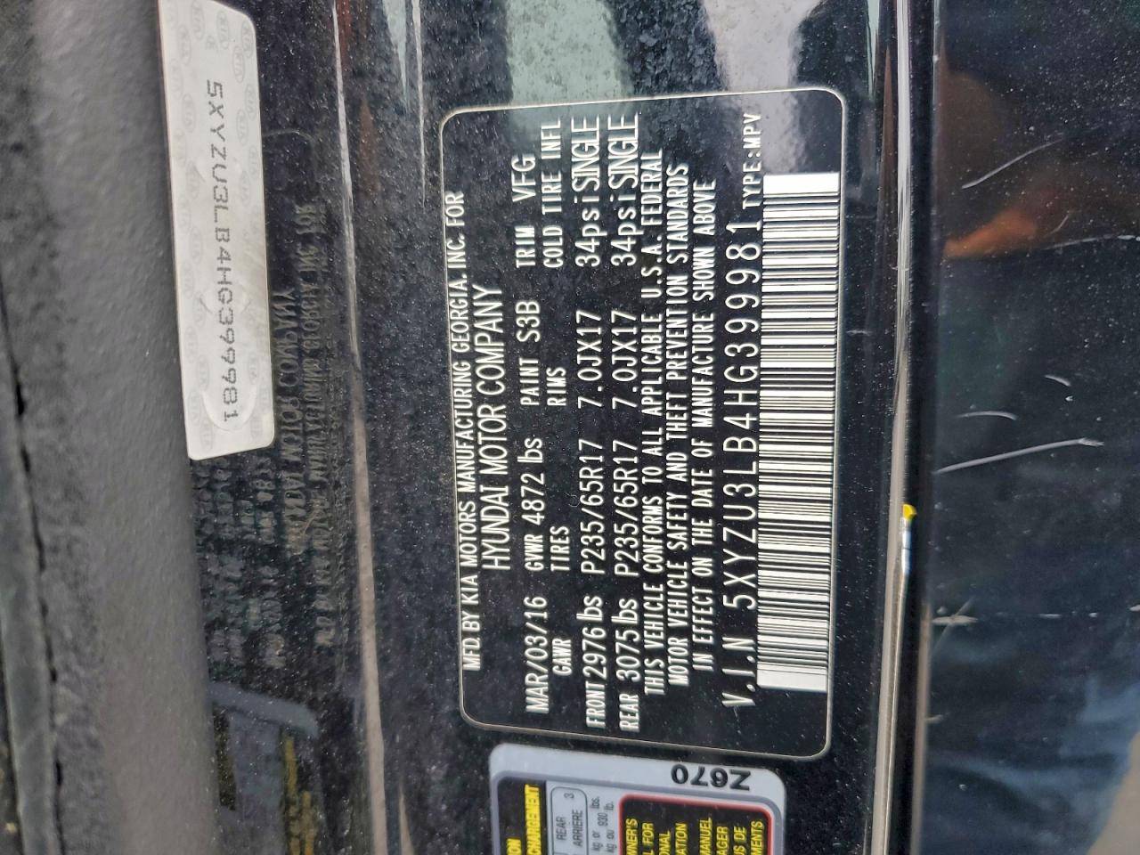 2017 Hyundai Santa Fe Sport VIN: 5XYZU3LB4HG399981 Lot: 97352785