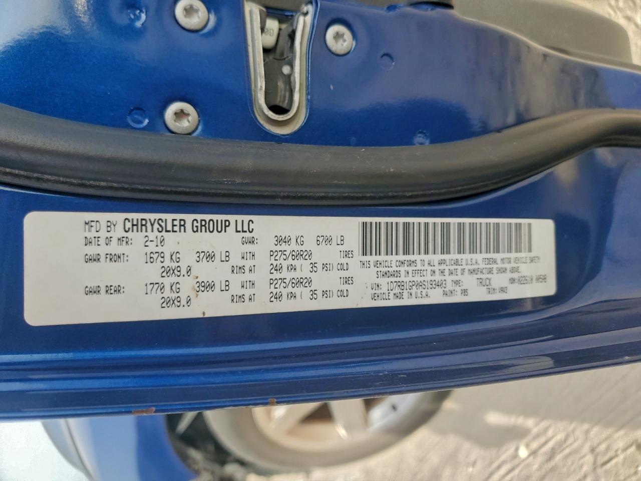 2010 Dodge Ram 1500 VIN: 1D7RB1GP0AS193403 Lot: 96171715