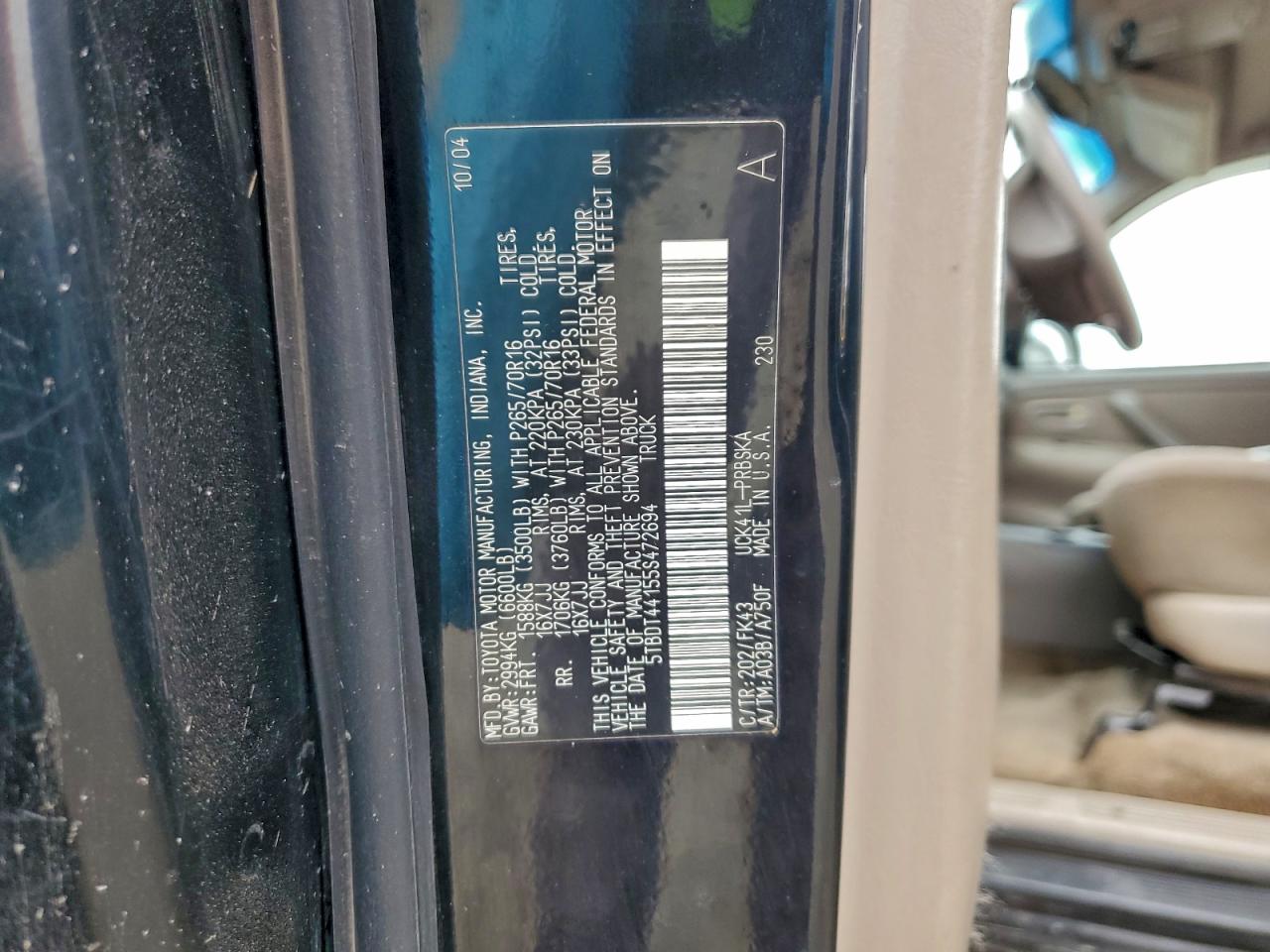 2005 Toyota Tundra Double Cab Sr5 VIN: 5TBDT44155S472694 Lot: 94517985