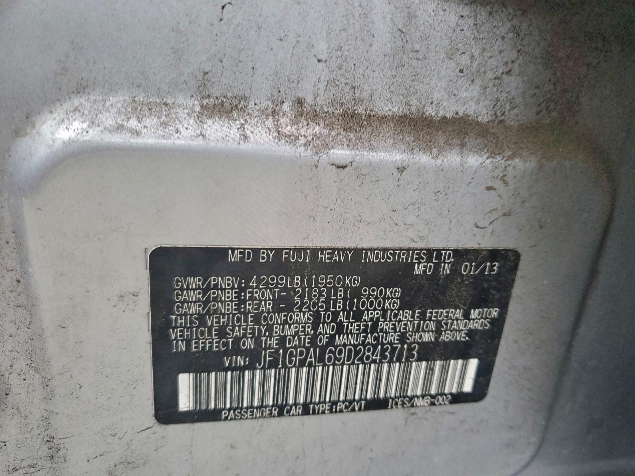 2013 Subaru Impreza Sport Premium VIN: JF1GPAL69D2843713 Lot: 95724655