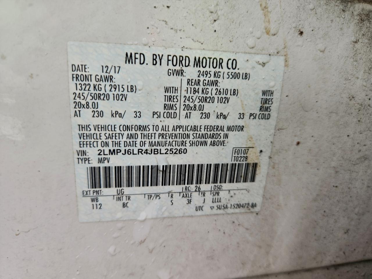 2018 Lincoln Mkx Reserve VIN: 2LMPJ6LR4JBL25260 Lot: 93625915