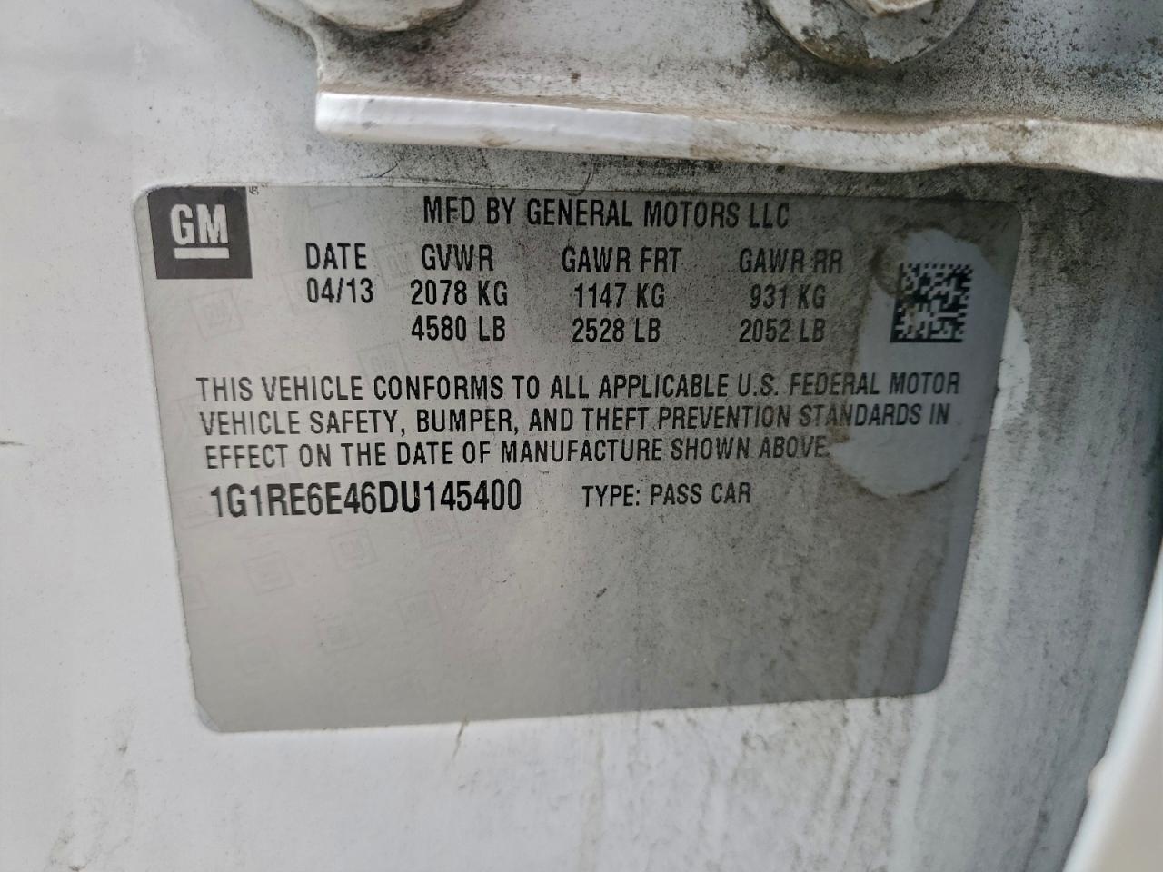 2013 Chevrolet Volt VIN: 1G1RE6E46DU145400 Lot: 96010935