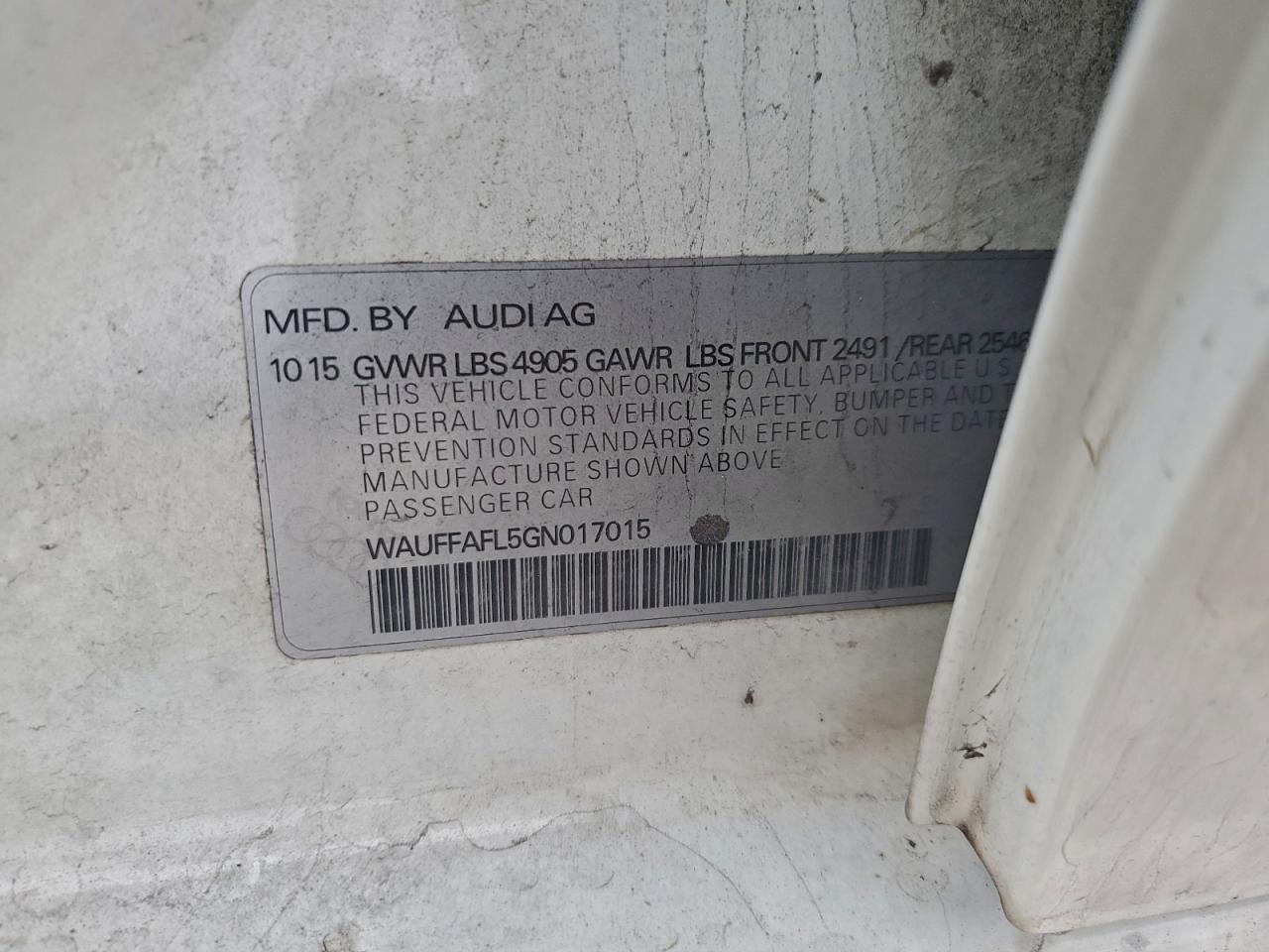 2016 Audi A4 Premium Plus S-Line VIN: WAUFFAFL5GN017015 Lot: 94730785