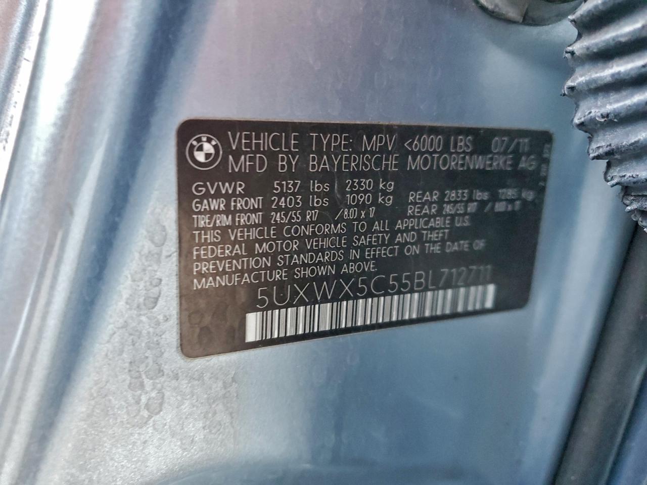 2011 BMW X3 xDrive28I VIN: 5UXWX5C55BL712711 Lot: 95701315