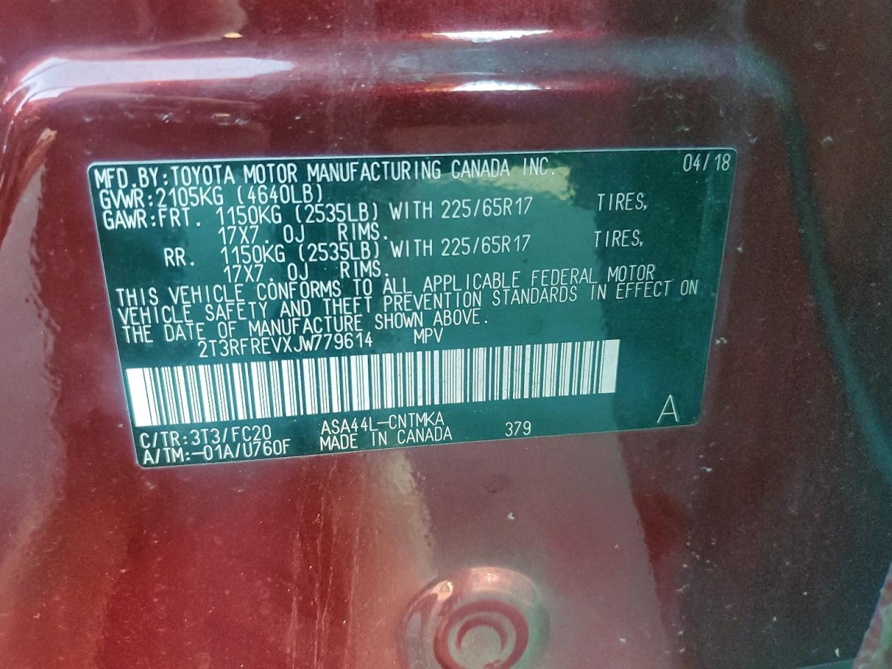 2018 Toyota Rav4 Adventure VIN: 2T3RFREVXJW779614 Lot: 94389525